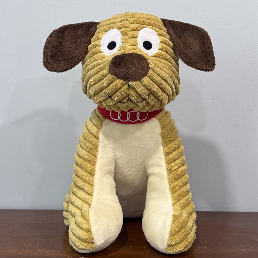Audi Dog Plush Stuffed Animal Tan Chenille Corduroy Red Audi Rings Collar 12"